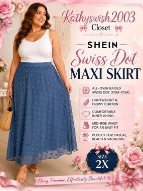 SHEIN Blue Textured Swiss Dot Maxi Skirt